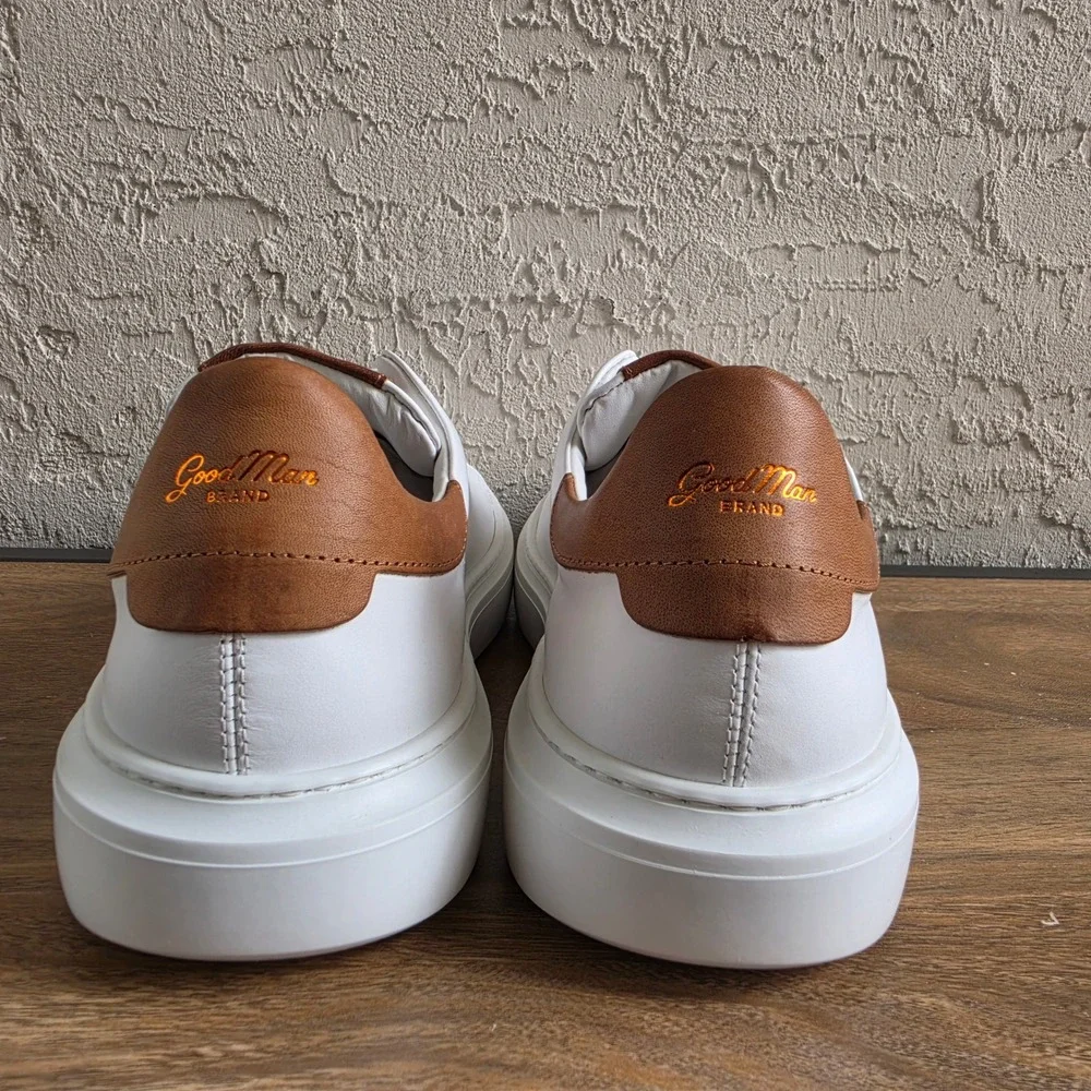 Good Man Legend London Sneackers Mens 8.5 White Nappa & Brown Vachetta Leather